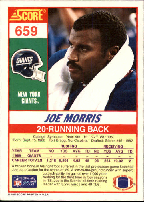 1990 Score Football "Main Set" Cards #441 to #660 Rookies and Veterans - Picture 425 of 427