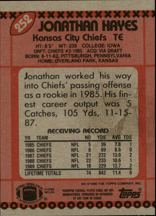 1990 Topps Football "Main Set" Cards #201 to #400 Rookies and Veterans - Picture 101 of 389
