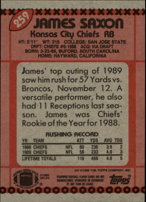 1990 Topps Football "Main Set" Cards #201 to #400 Rookies and Veterans - Picture 115 of 389