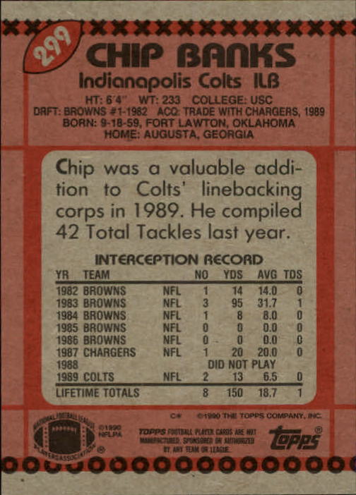 1990 Topps Football "Main Set" Cards #201 to #400 Rookies and Veterans - Picture 193 of 389