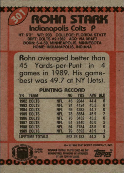 1990 Topps Football "Main Set" Cards #201 to #400 Rookies and Veterans - Picture 197 of 389
