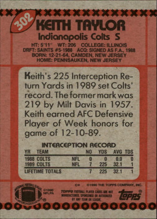 1990 Topps Football "Main Set" Cards #201 to #400 Rookies and Veterans - Picture 199 of 389