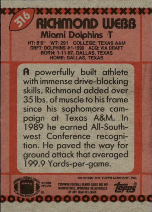1990 Topps Football "Main Set" Cards #201 to #400 Rookies and Veterans - Picture 227 of 389