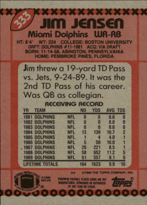 1990 Topps Football "Main Set" Cards #201 to #400 Rookies and Veterans - Picture 261 of 389