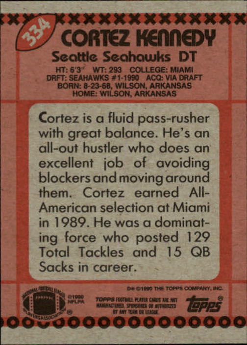 1990 Topps Football "Main Set" Cards #201 to #400 Rookies and Veterans - Picture 263 of 389