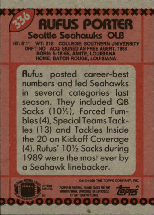 1990 Topps Football "Main Set" Cards #201 to #400 Rookies and Veterans - Picture 267 of 389