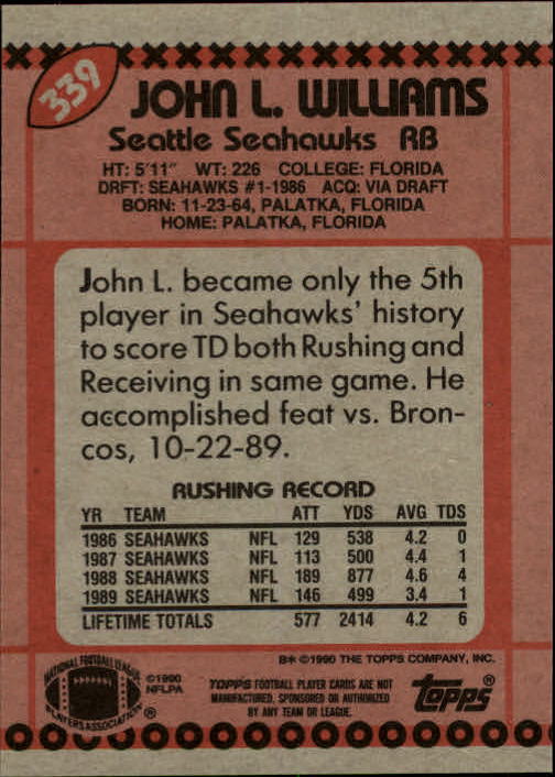 1990 Topps Football "Main Set" Cards #201 to #400 Rookies and Veterans - Picture 273 of 389