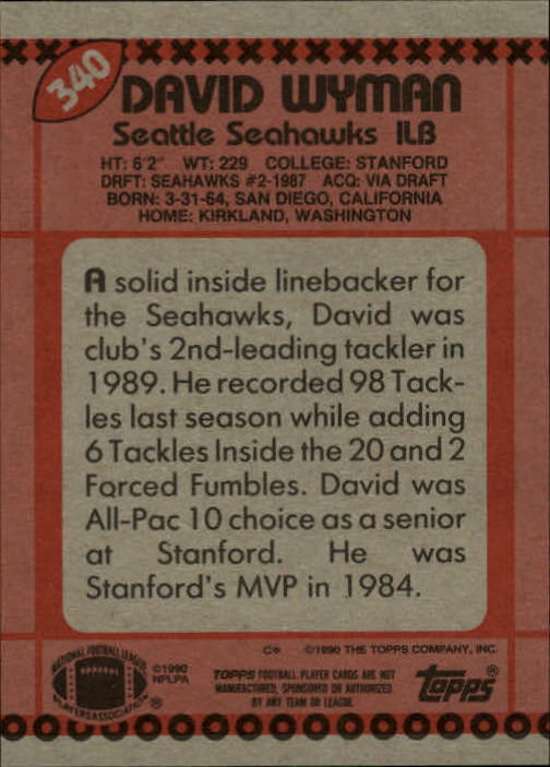 1990 Topps Football "Main Set" Cards #201 to #400 Rookies and Veterans - Picture 275 of 389