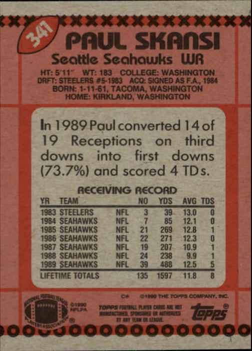 1990 Topps Football "Main Set" Cards #201 to #400 Rookies and Veterans - Picture 277 of 389