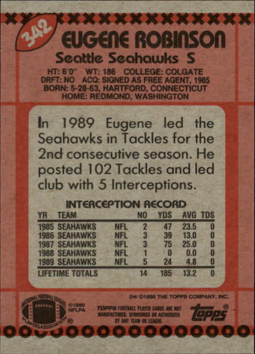 1990 Topps Football "Main Set" Cards #201 to #400 Rookies and Veterans - Picture 279 of 389