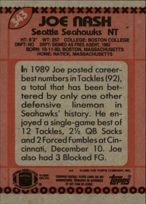 1990 Topps Football "Main Set" Cards #201 to #400 Rookies and Veterans - Picture 281 of 389