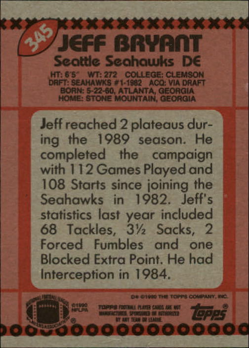 1990 Topps Football "Main Set" Cards #201 to #400 Rookies and Veterans - Picture 285 of 389