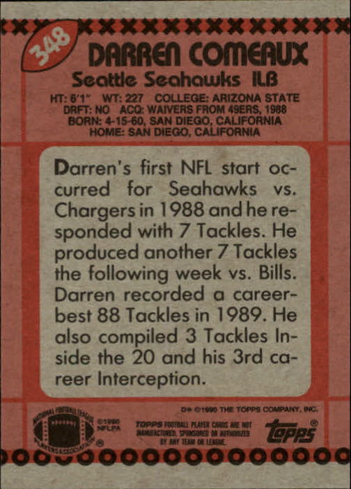 1990 Topps Football "Main Set" Cards #201 to #400 Rookies and Veterans - Picture 291 of 389