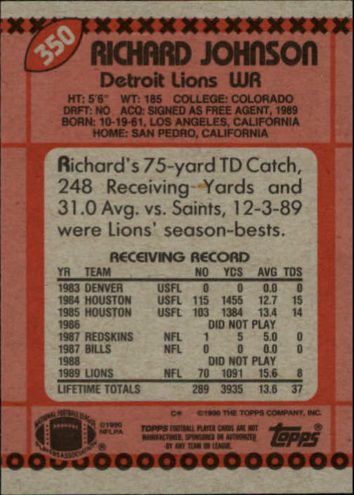 1990 Topps Football "Main Set" Cards #201 to #400 Rookies and Veterans - Picture 295 of 389