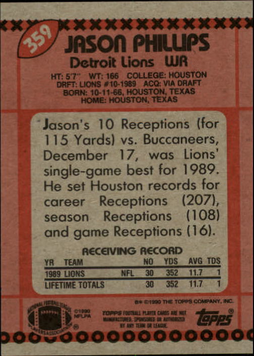 1990 Topps Football "Main Set" Cards #201 to #400 Rookies and Veterans - Picture 311 of 389