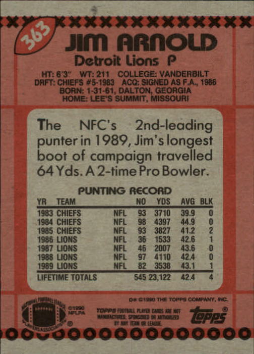 1990 Topps Football "Main Set" Cards #201 to #400 Rookies and Veterans - Picture 319 of 389