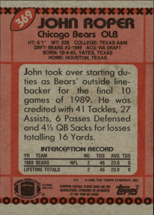 1990 Topps Football "Main Set" Cards #201 to #400 Rookies and Veterans - Picture 331 of 389