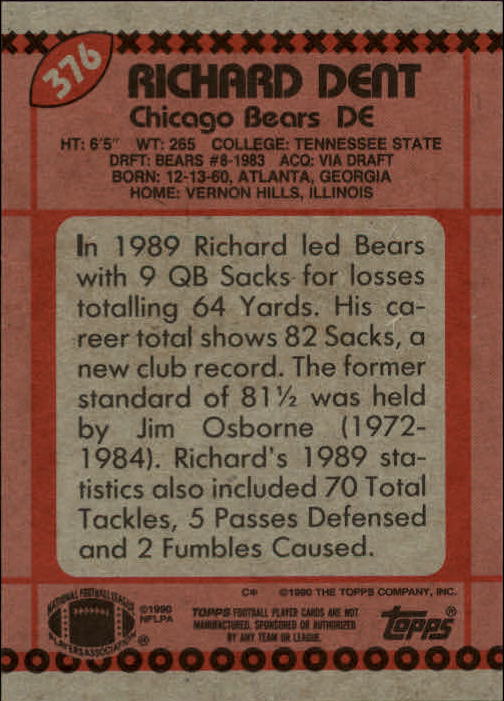 1990 Topps Football "Main Set" Cards #201 to #400 Rookies and Veterans - Picture 345 of 389
