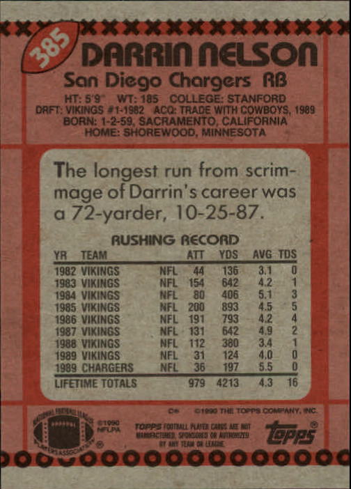 1990 Topps Football "Main Set" Cards #201 to #400 Rookies and Veterans - Picture 361 of 389