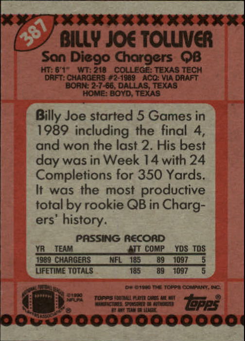 1990 Topps Football "Main Set" Cards #201 to #400 Rookies and Veterans - Picture 365 of 389