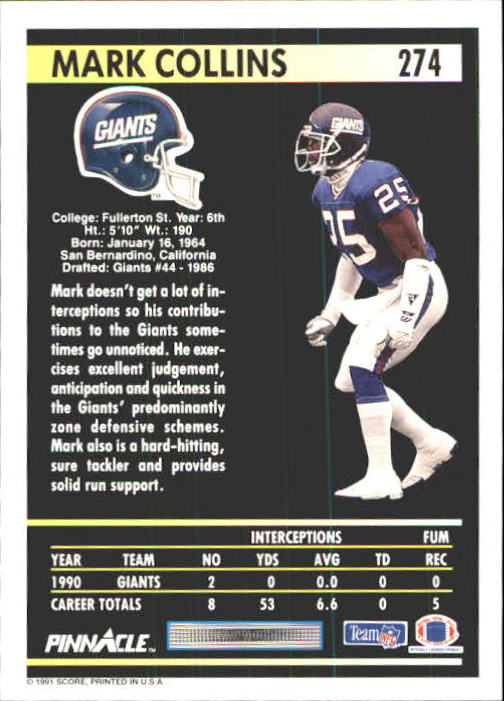 1991 Pinnacle Football "Main Set" Cards #251 to #415 Rookies and Veterans - Picture 49 of 327