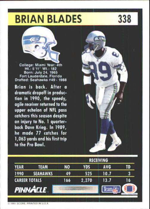 1991 Pinnacle Football "Main Set" Cards #251 to #415 Rookies and Veterans - Picture 175 of 327