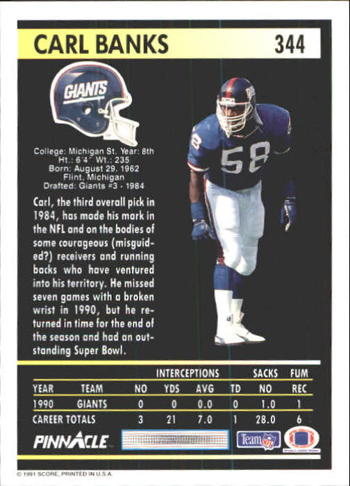 1991 Pinnacle Football "Main Set" Cards #251 to #415 Rookies and Veterans - Picture 187 of 327