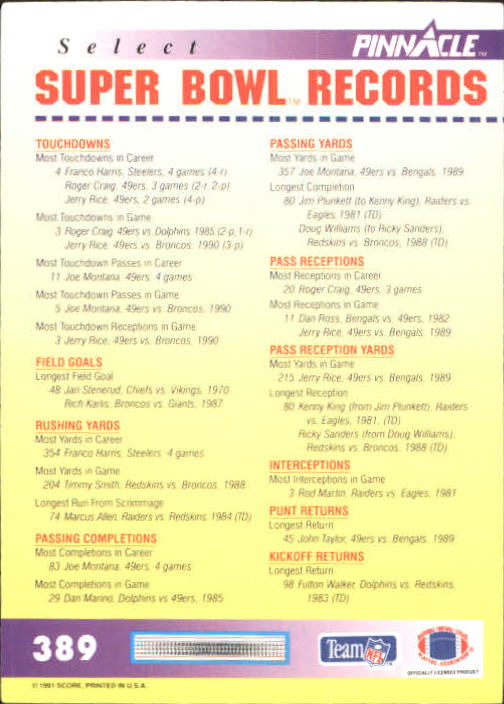 1991 Pinnacle Football "Main Set" Cards #251 to #415 Rookies and Veterans - Picture 275 of 327