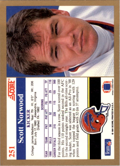 1991 Score Football "Main Set" Cards #251 to #500 Rookies and Veterans - Picture 3 of 499