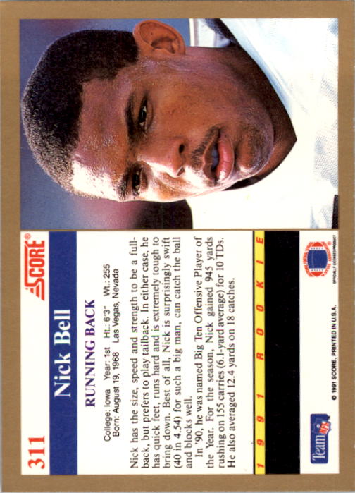 1991 Score Football "Main Set" Cards #251 to #500 Rookies and Veterans - Picture 123 of 499