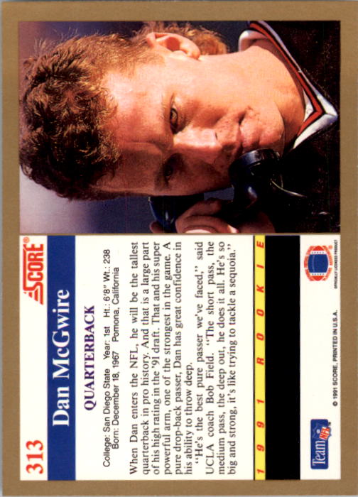 1991 Score Football "Main Set" Cards #251 to #500 Rookies and Veterans - Picture 127 of 499