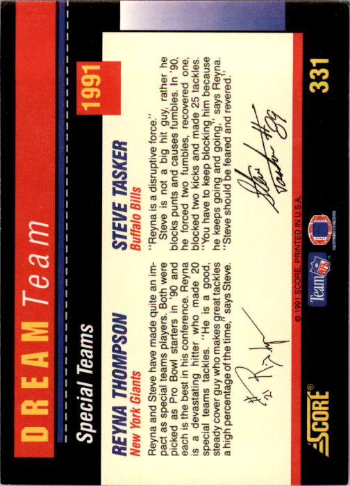 1991 Score Football "Main Set" Cards #251 to #500 Rookies and Veterans - Picture 163 of 499