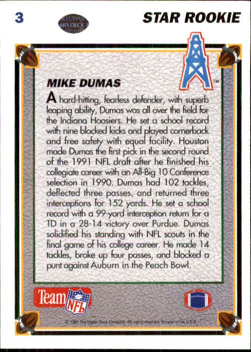 1991 Upper Deck Football "Main Set" Cards #1 to #250 Rookies and Veterans - Picture 7 of 495
