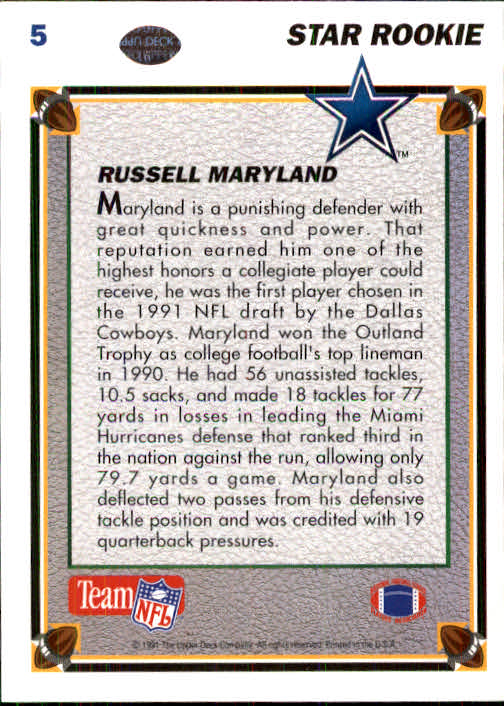 1991 Upper Deck Football "Main Set" Cards #1 to #250 Rookies and Veterans - Picture 11 of 495