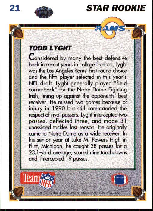 1991 Upper Deck Football "Main Set" Cards #1 to #250 Rookies and Veterans - Picture 45 of 495