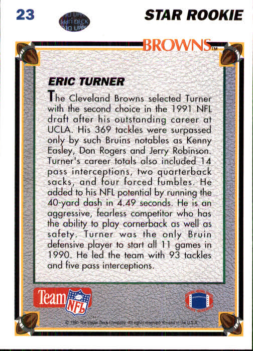1991 Upper Deck Football "Main Set" Cards #1 to #250 Rookies and Veterans - Picture 49 of 495