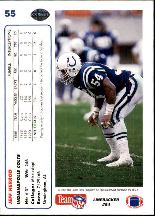 1991 Upper Deck Football "Main Set" Cards #1 to #250 Rookies and Veterans - Picture 109 of 495