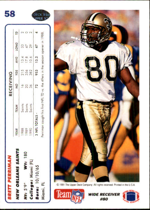1991 Upper Deck Football "Main Set" Cards #1 to #250 Rookies and Veterans - Picture 115 of 495