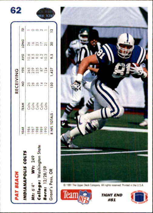 1991 Upper Deck Football "Main Set" Cards #1 to #250 Rookies and Veterans - Picture 123 of 495