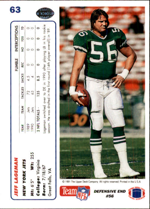 1991 Upper Deck Football "Main Set" Cards #1 to #250 Rookies and Veterans - Picture 125 of 495