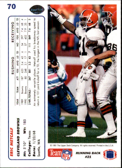 1991 Upper Deck Football "Main Set" Cards #1 to #250 Rookies and Veterans - Picture 139 of 495