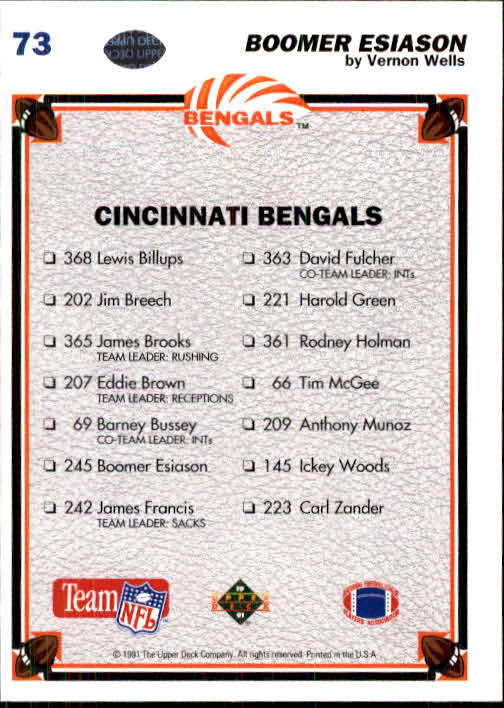 1991 Upper Deck Football "Main Set" Cards #1 to #250 Rookies and Veterans - Picture 145 of 495
