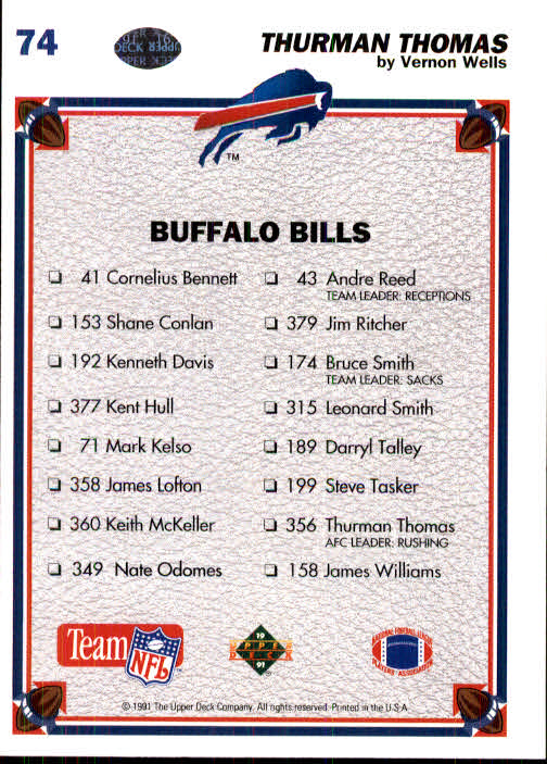 1991 Upper Deck Football "Main Set" Cards #1 to #250 Rookies and Veterans - Picture 147 of 495