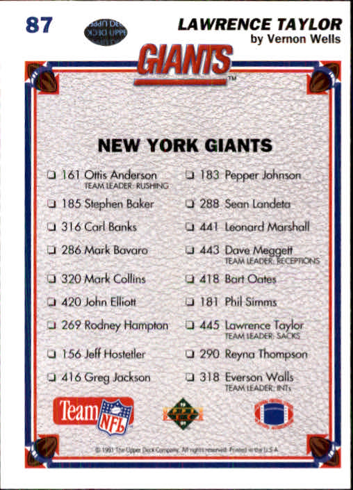 1991 Upper Deck Football "Main Set" Cards #1 to #250 Rookies and Veterans - Picture 173 of 495