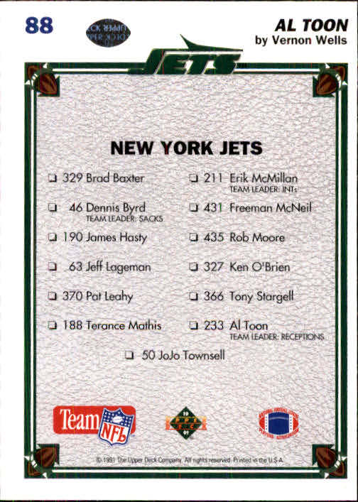 1991 Upper Deck Football "Main Set" Cards #1 to #250 Rookies and Veterans - Picture 175 of 495