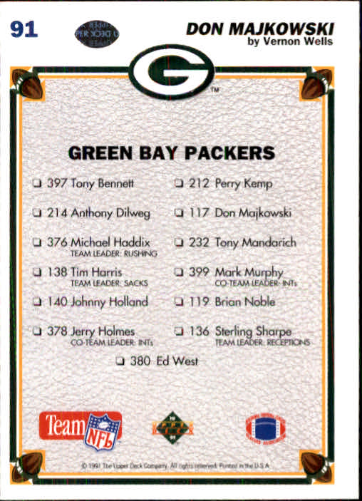 1991 Upper Deck Football "Main Set" Cards #1 to #250 Rookies and Veterans - Picture 181 of 495