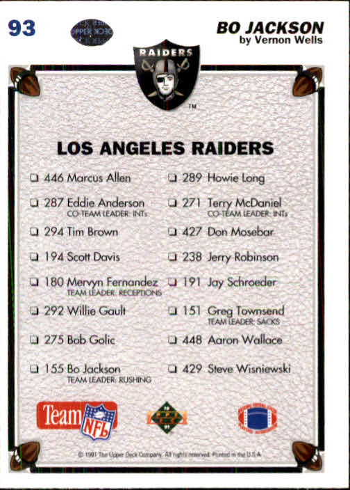 1991 Upper Deck Football "Main Set" Cards #1 to #250 Rookies and Veterans - Picture 185 of 495