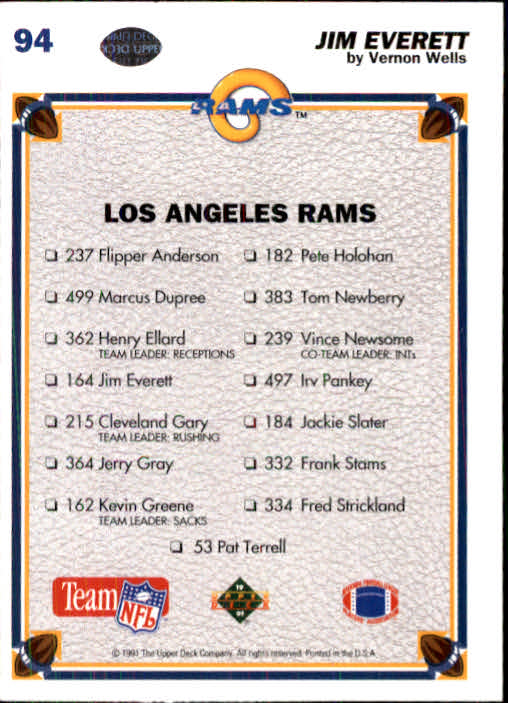 1991 Upper Deck Football "Main Set" Cards #1 to #250 Rookies and Veterans - Picture 187 of 495