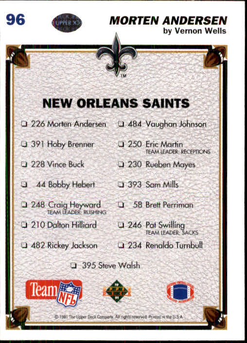 1991 Upper Deck Football "Main Set" Cards #1 to #250 Rookies and Veterans - Picture 191 of 495