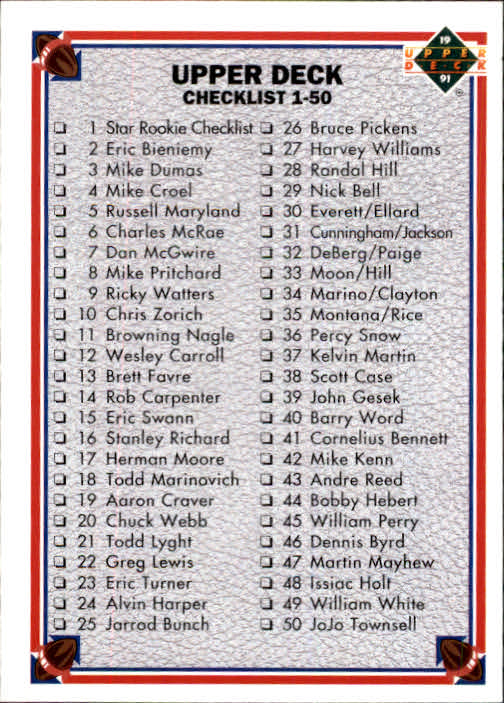 1991 Upper Deck Football "Main Set" Cards #1 to #250 Rookies and Veterans - Picture 198 of 495